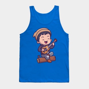 Cute Man Playing Guitar Cartoon Tank Top